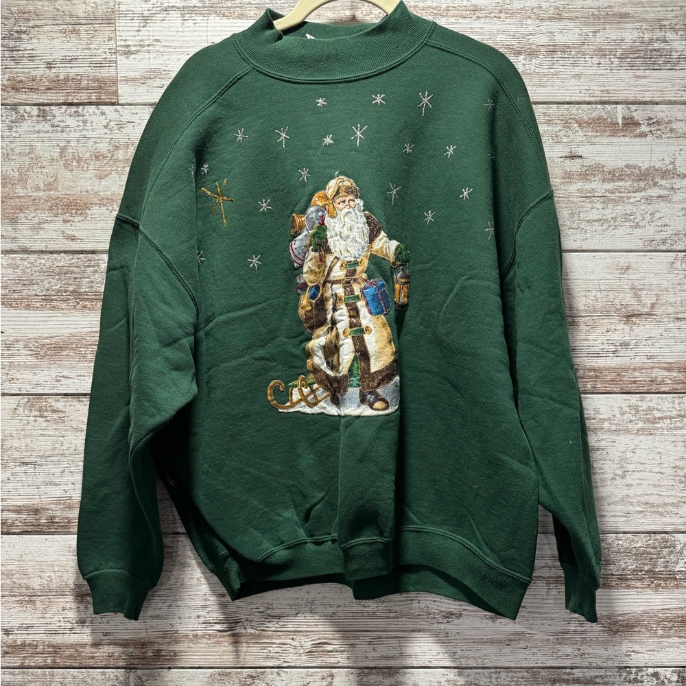 Chic Green Festive Santa Crewneck Sweater